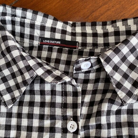 Love Culture Black and White Checked Buttoned Down Oversized Long Top - Picture 2 of 7